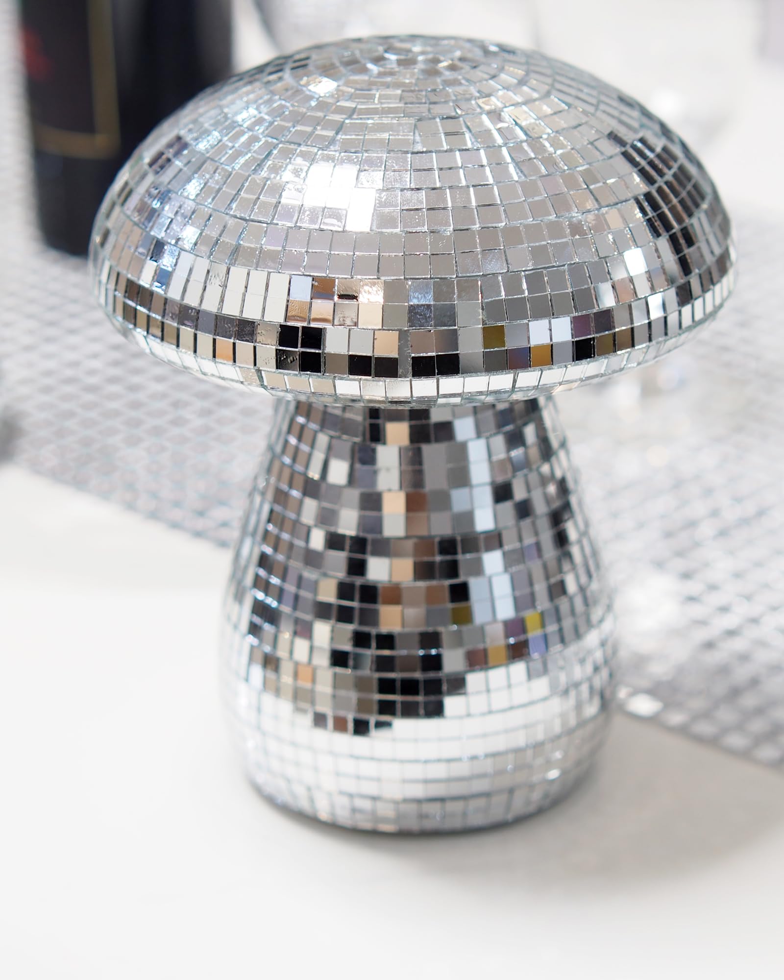 Brillantreal Mushroom Disco Ball, 7 Inch Silver Mirror Disco Ball Decor, Handmade Retro Reflective Mushroom Shaped Ornaments for Home, Room, Bar, and Party Decorations, Perfect Unique Gift (Silver)