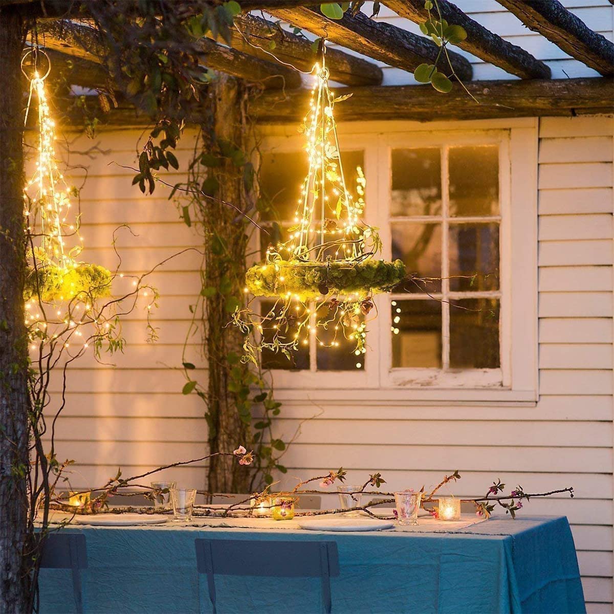 Lezonic Filo di luci solari per esterni, confezione da 4, 12 m, 120 LED, 8 modalità, impermeabili, filo di rame, luci da giardino per casa, alberi, patio, cortile, recinzione, decorazioni per feste di