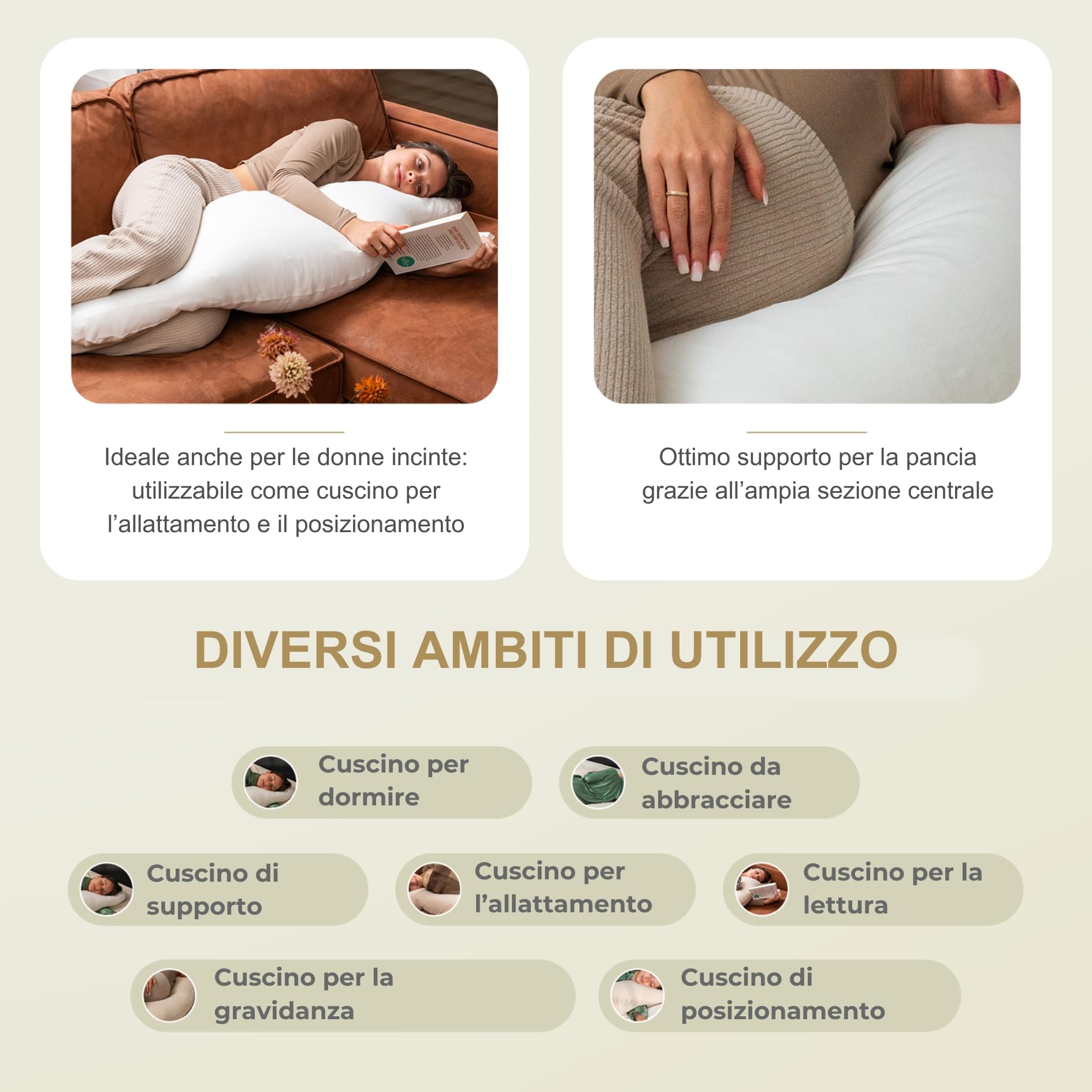 Cuscino ergonomico per chi dorme sul fianco con rivestimento in 100% cotone bianco – Cuscino per gravidanza dalla forma unica – Oeko-Tex – lavabile – Cuscino morbido – Cuscino per