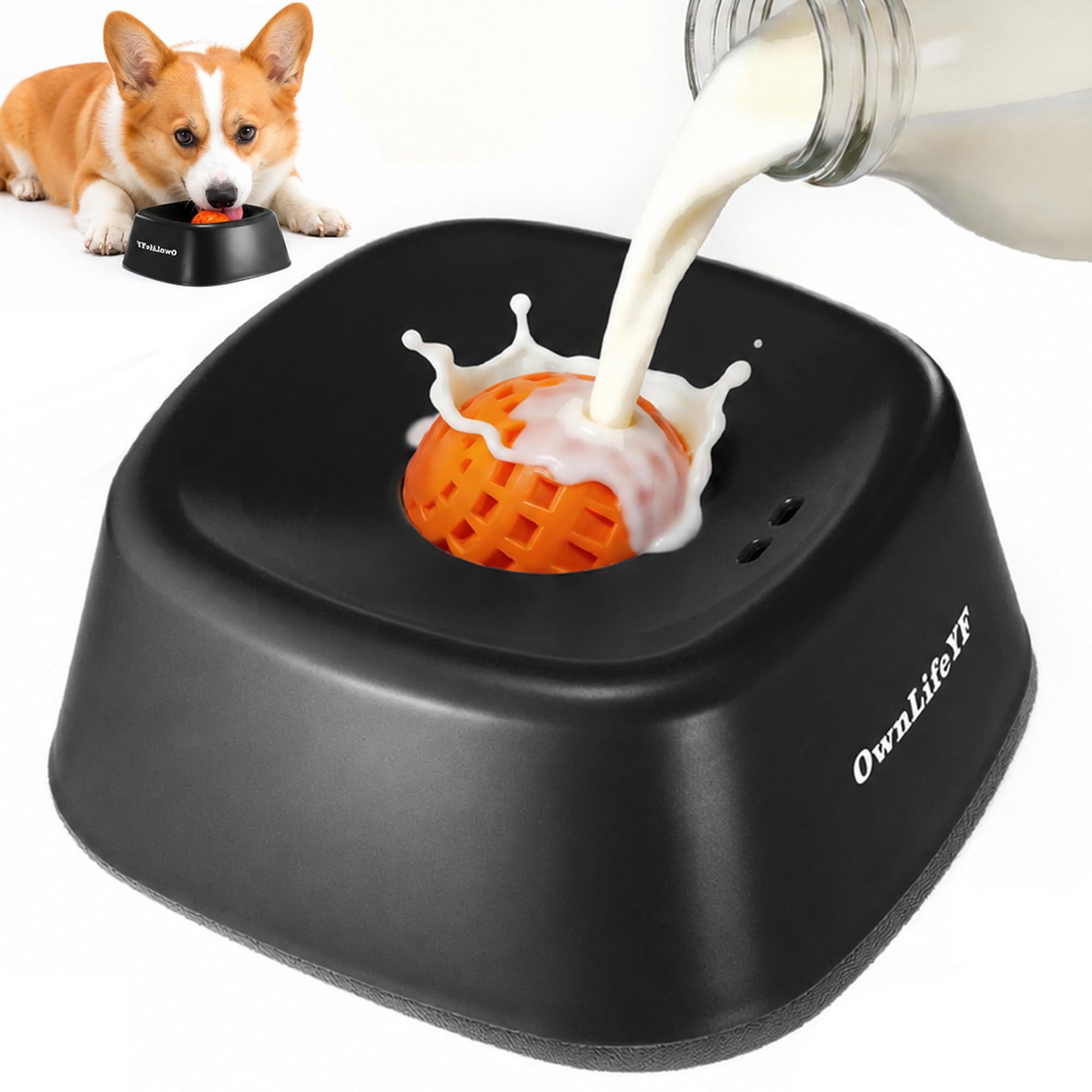 Liquid Treat Slow Feeder Dog Bowl with Rolling Ball, licki Bowl for Dogs