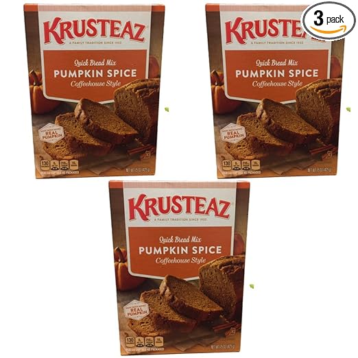 Krusteaz Pumpkin Spice Quick Bread Mix 15 ounce (Pack 0f 3)
