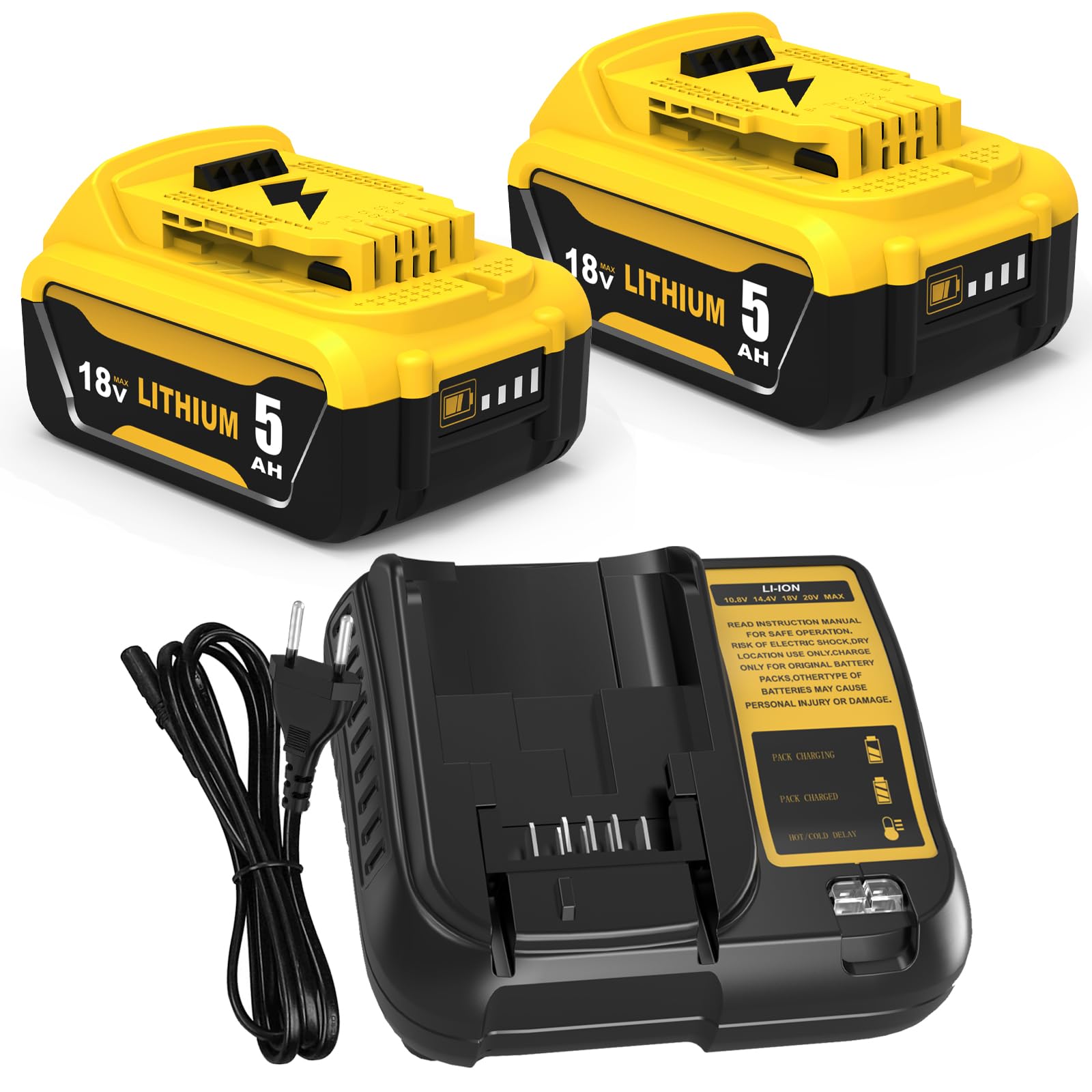 2Pcs 18 V 5Ah Replaceent de la Batterie pour DeWalt 18V Batterie