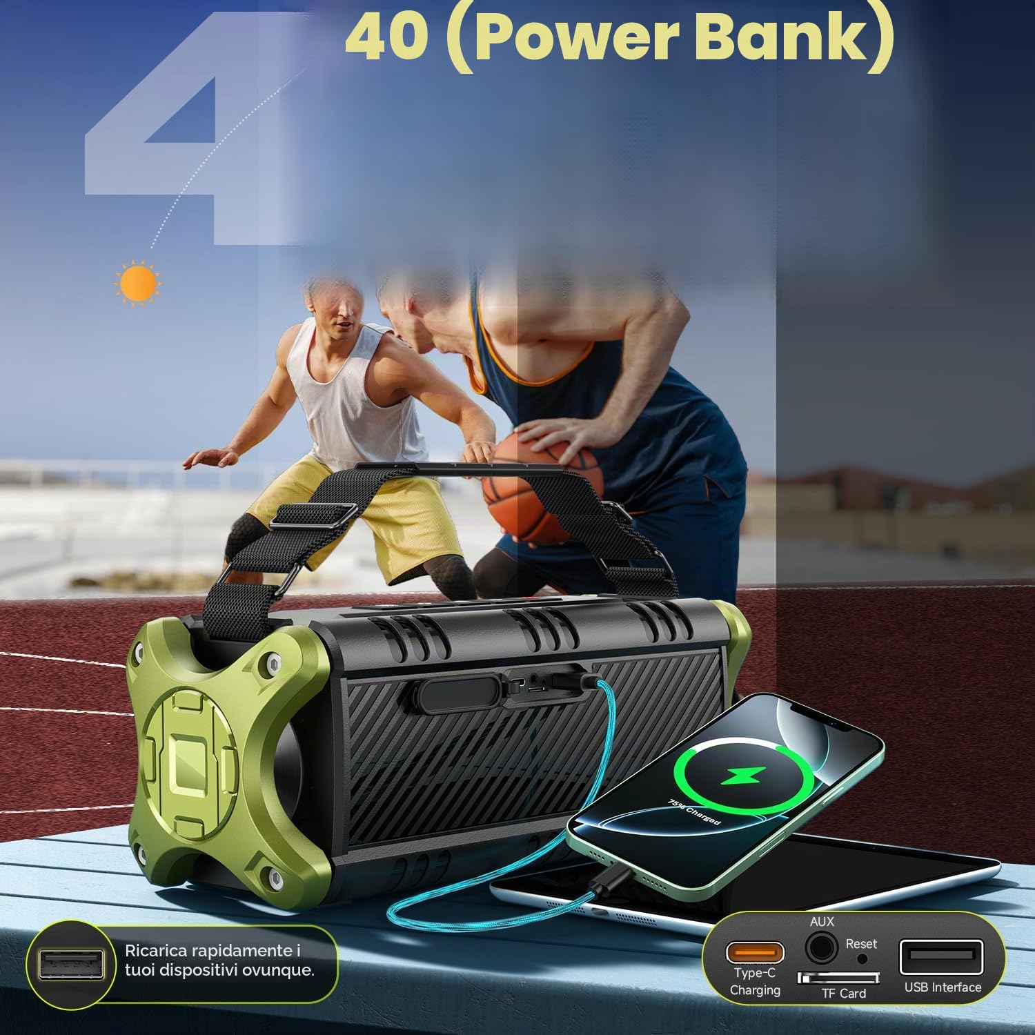 W-KING 90W PICCO Cassa Bluetooth Potente, Portatile Altoparlante Bluetooth Boombox, IPX6 Impermeabile Speaker, 50W Bassi Ricchi, HiFi Stereo Audio, 40 Ore,Powerbank,EQ,NFC,TF,AUX Campeggio Spiaggia