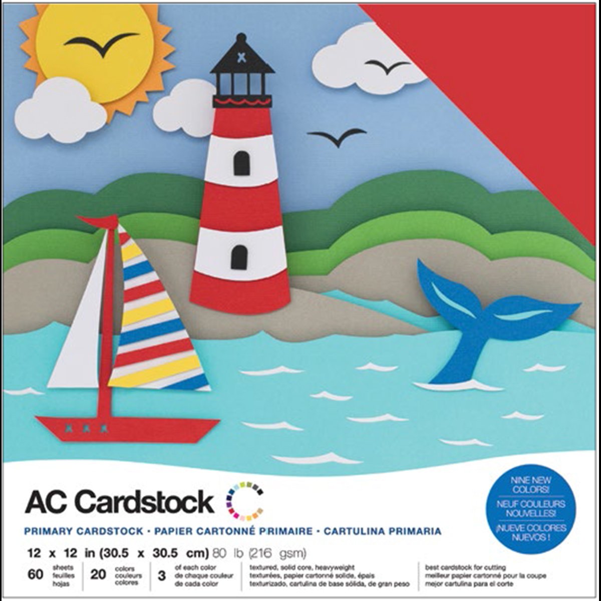 AMERICAN CRAFTS Variety Pack Primaries 60 Sheets of 12 x 12 Inch Cardstock (376982)
