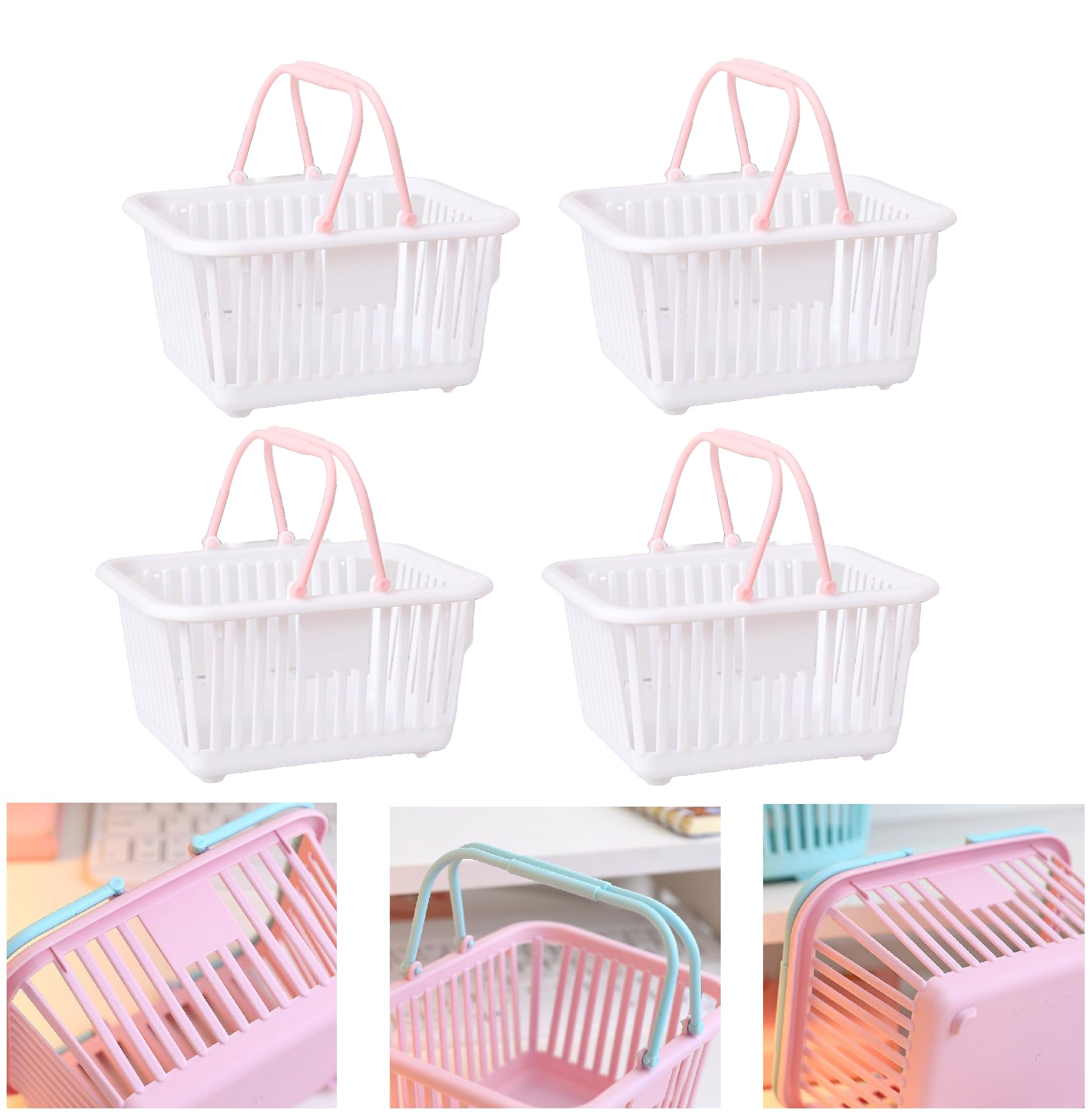Amazon.co.jp: 4個プラスチック収納バスケット 手提げ プラスチック