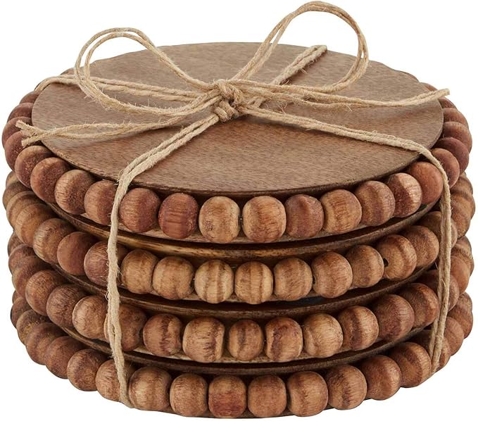 Mud Pie Beaded Wood Coaster Set of 4