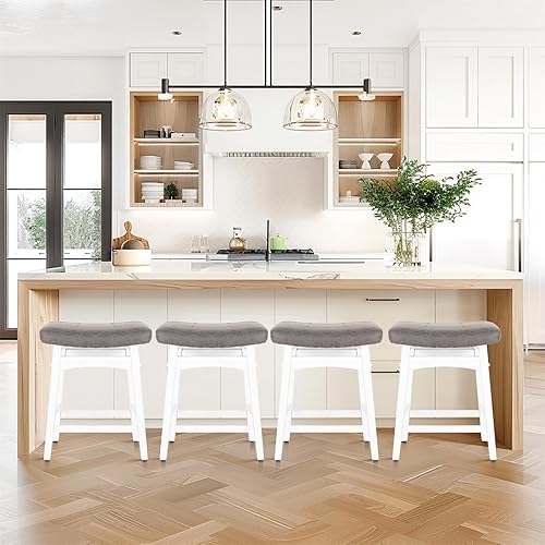 Miniatura 66 de Sophia & William Juego de 4 taburetes de bar de altura de mostrador, modernos taburetes de bar de piel sintética sin respaldo con patas de madera