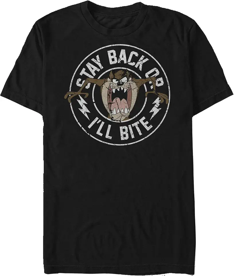 تي شيرت للرجال بتصميم شخصية تاز وعبارة "Stay Back Or I'll Bite" من لوني تيونز