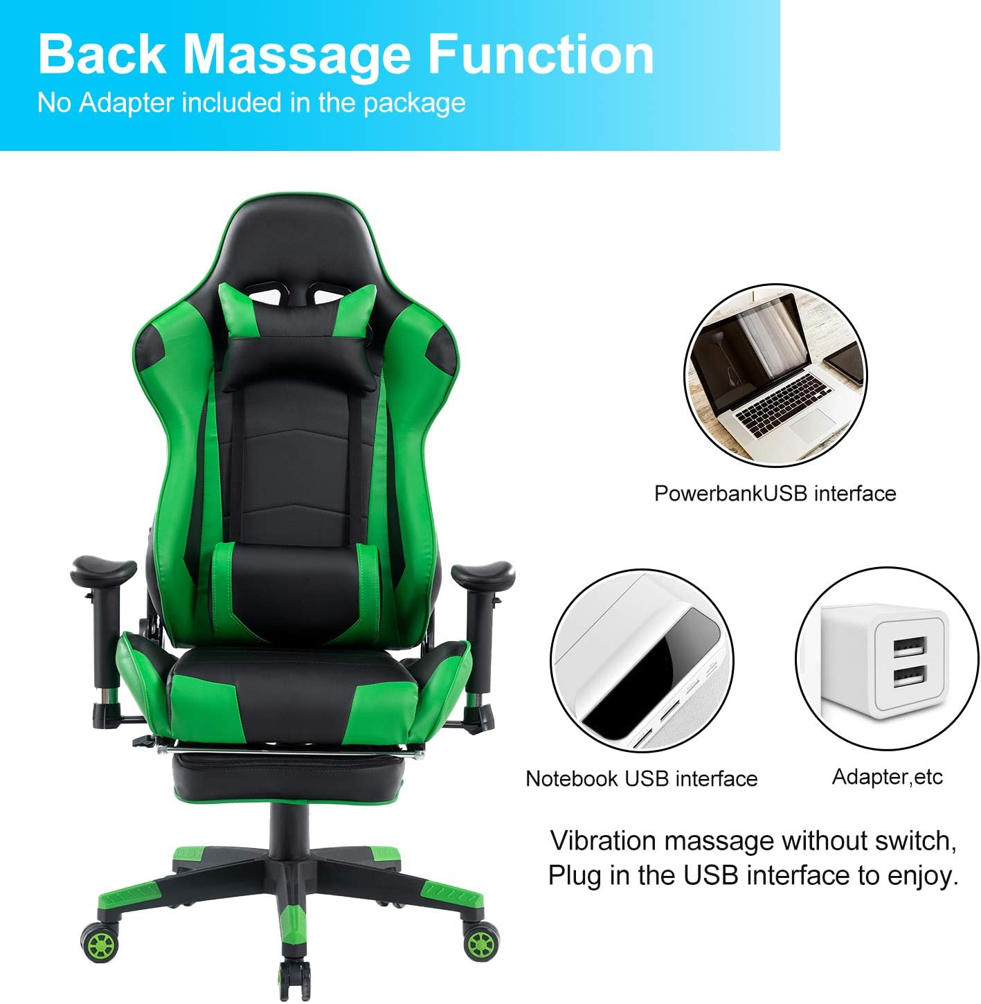 HEALGEN Big and Tall Gaming Chair PC Computer Video Game Chair Racing Gamer Pu Leather Chair High Back Swivel Executive Ergonomic Office Chair with Headrest Lumbar Support Cushion