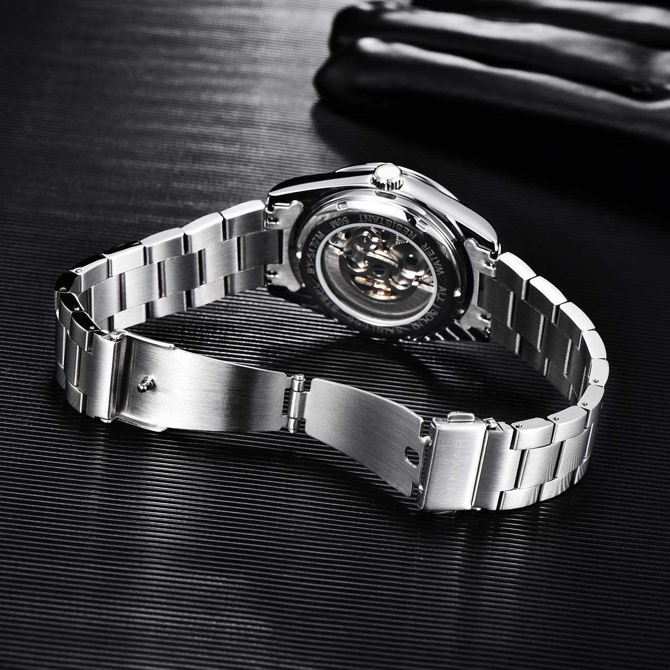BENYAR Uomo elegante 41MM orologio meccanico automatico impermeabile cinturino in acciaio inox luminoso casual business orologio da polso analogico