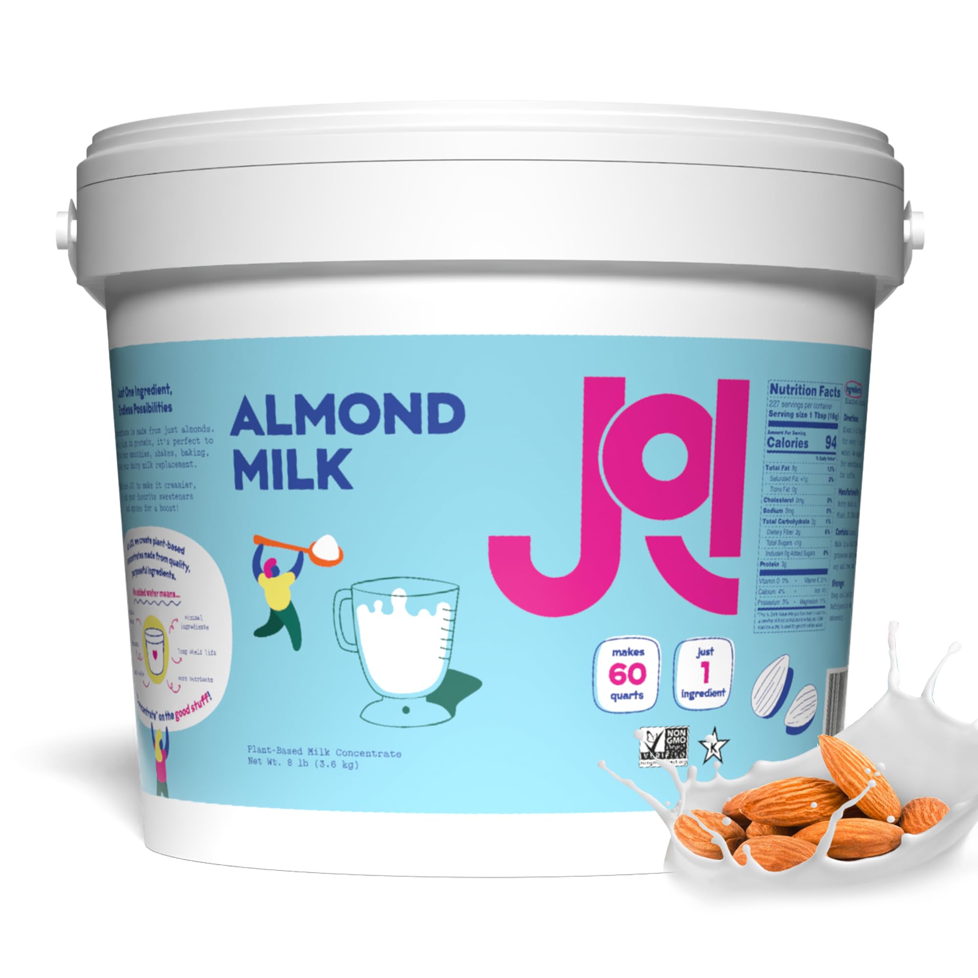 Almond Milk Unsweetened Plain Concentrate by JOI - 60 Quarts - Vegan, Kosher, Shelf Stable, Keto-Friendly, Dairy Free, & Fat Free Milk - Almond Milk Powder Substitute, Coffee & Plant Milk Creamer