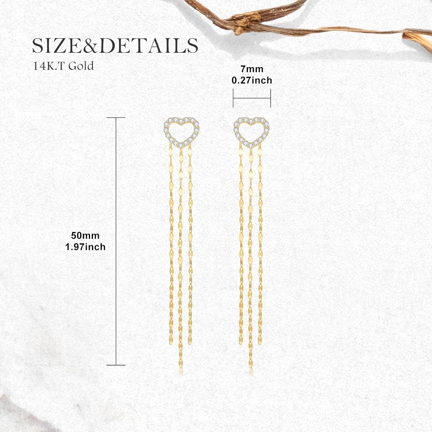 SISGEM 14k Gold Created Moissanite Heart Dangling Tassel Earrings for Women, 14kt Gold Long Chain Love Jewelry Gifts for Her