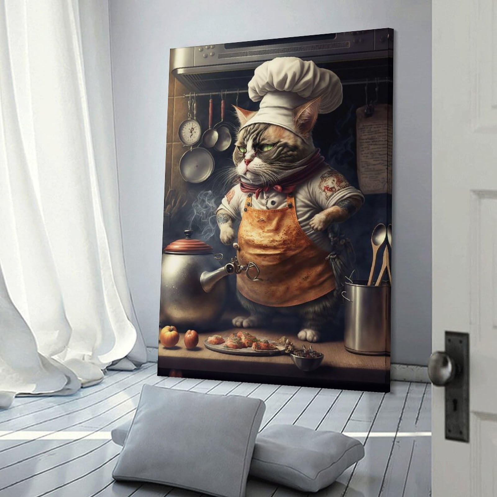 Junmoney Chef Cat Canvas Wall Decor, 24x36inch(60x90cm), for New Homes, Bedrooms Or Workspaces, Gift Idea for Housewarming And Birthdays