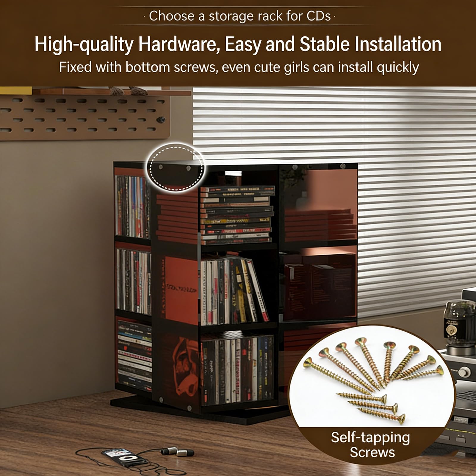 360° Drehbarer DVD-Turm, Schallplatten-/CD-Regal, 4-seitiger Präsentationsständer, Leichtgängige Drehung, Platz Für Bis Zu 120 CDs, Einfache Montage, Für CDs, DVDs, Bücher Und Zeitschriften