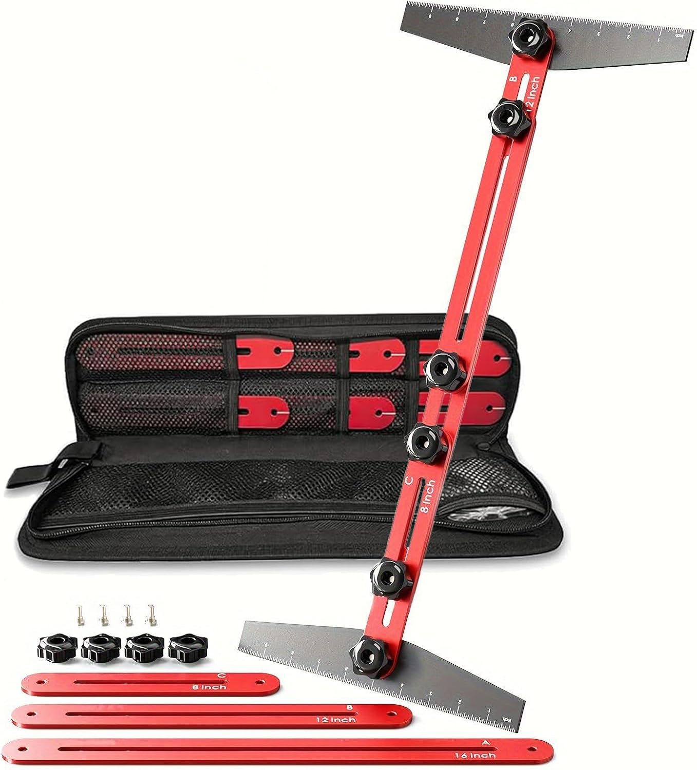 Stair Tread Template Tool, 8" to 60" Aluminum Stair Tread Jig for Accurately Measuring Angle, Length & Depth. Precision Stair Gauge Measuring Tool for Stairs, Floor, Cabinets