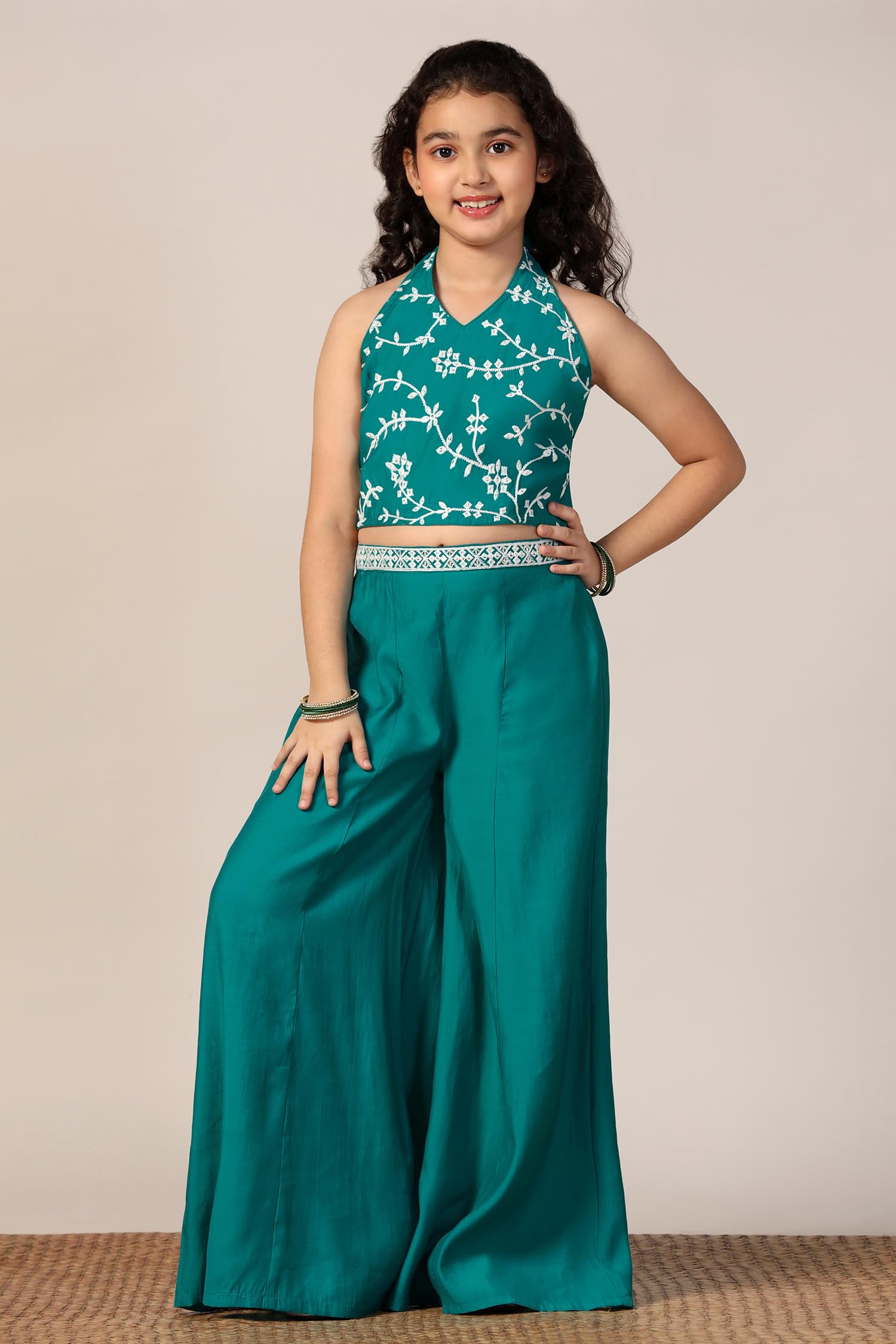 Fashion Dream Girl's Silk Blend Printed Salwar Suit Set|Ethnic Set (FDGSET00227 TEL 24_Teal Green_5-6 Years) - Image 5 thumbnail