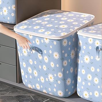 Clothes Storage Bag, Non-Woven Clothes Quilt Foldable Storage Bag, Multipurpose Large Capacity Lightweight Portable Wardrobe Sorting Storage Box for Store Blankets Clothes Pillows Quilts Blue-220L
