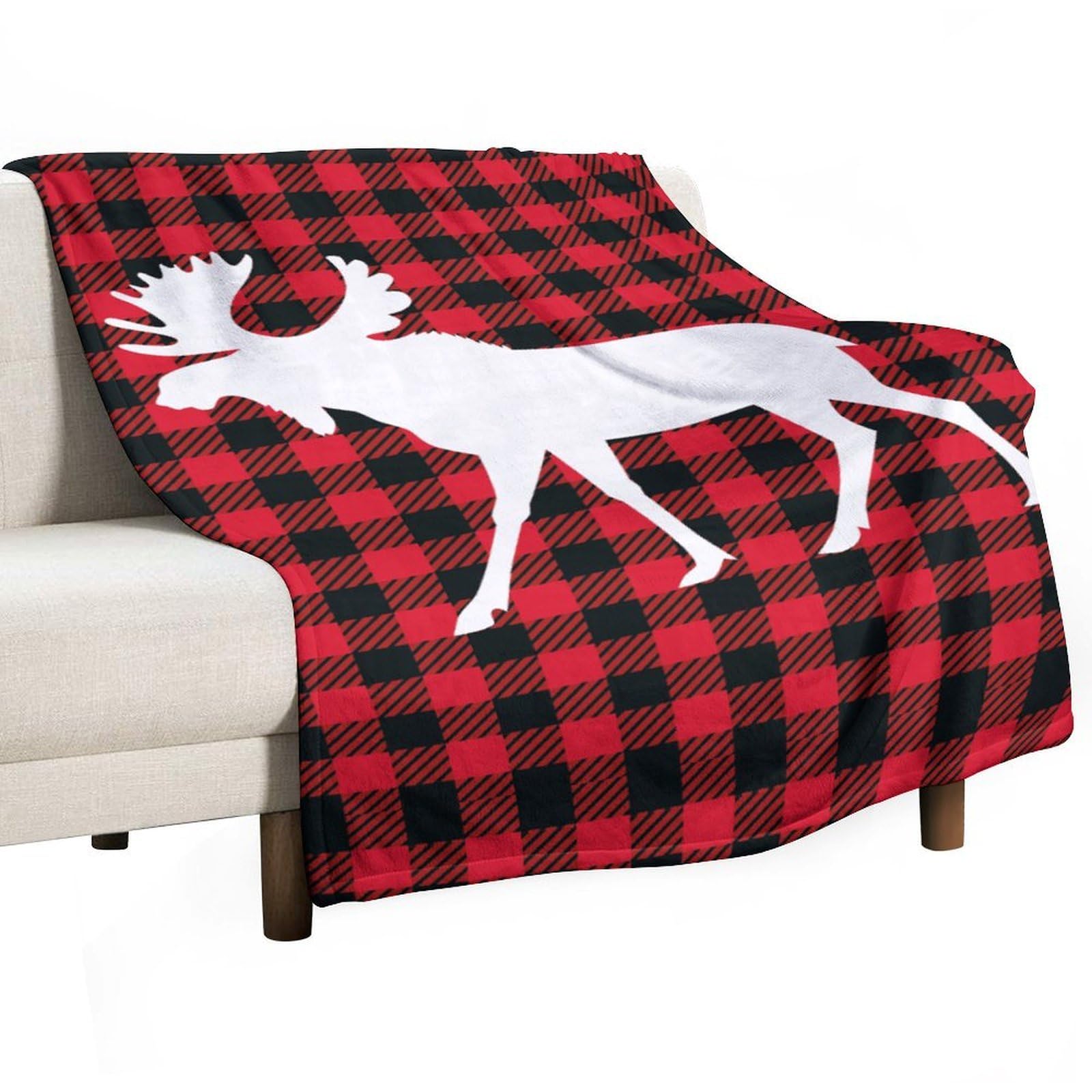 Cgsbngha Style Moose Buffalo Plaid Flannel Fleece Blanket Lightweight Soft Throw Blankets For Sofa Couch Bed Chair