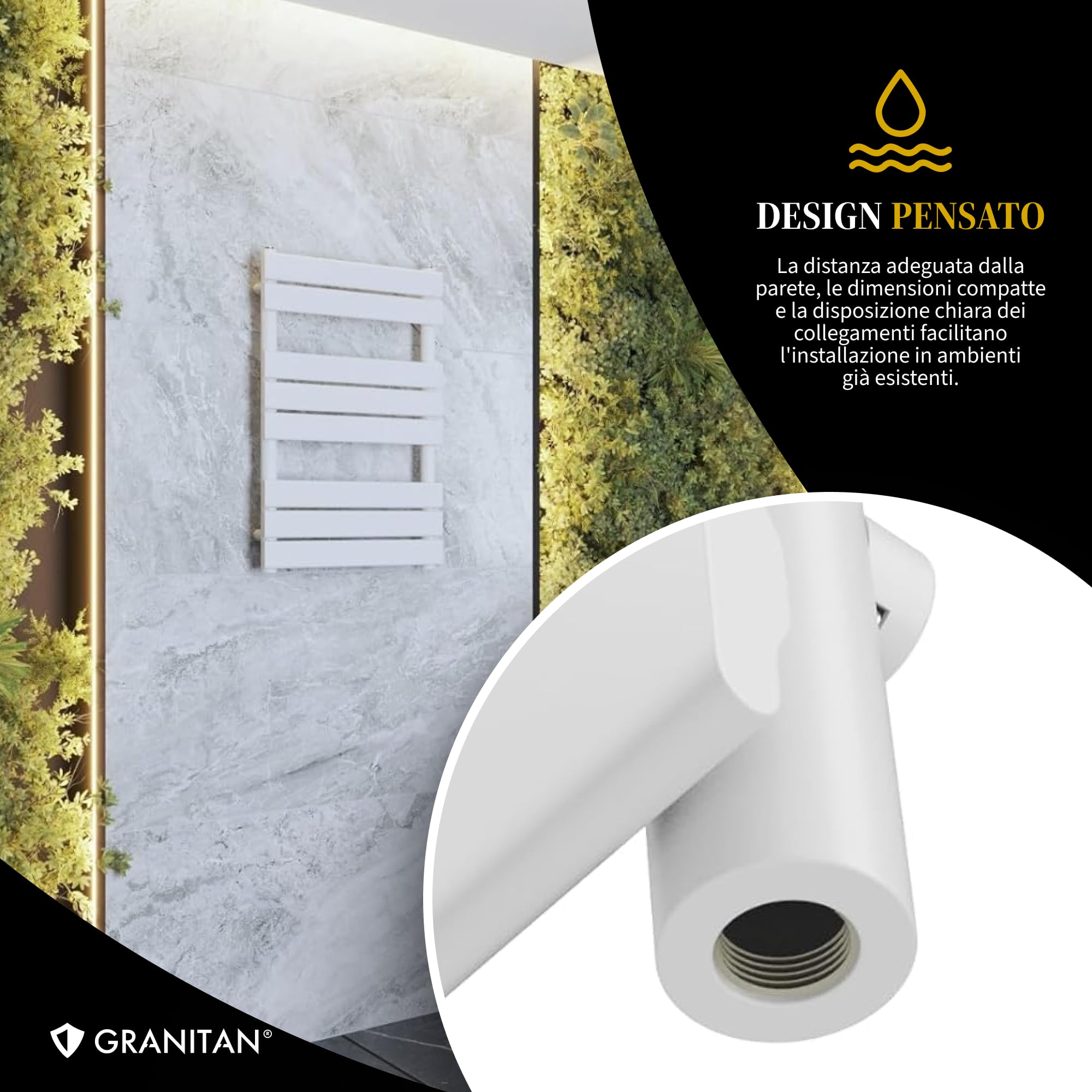 Granitan Termoarredo Bagno 80x45 cm - 407W - Termo Arredo da Bagno - Termoarredo Idraulico - Termosifone da Parete - Nero