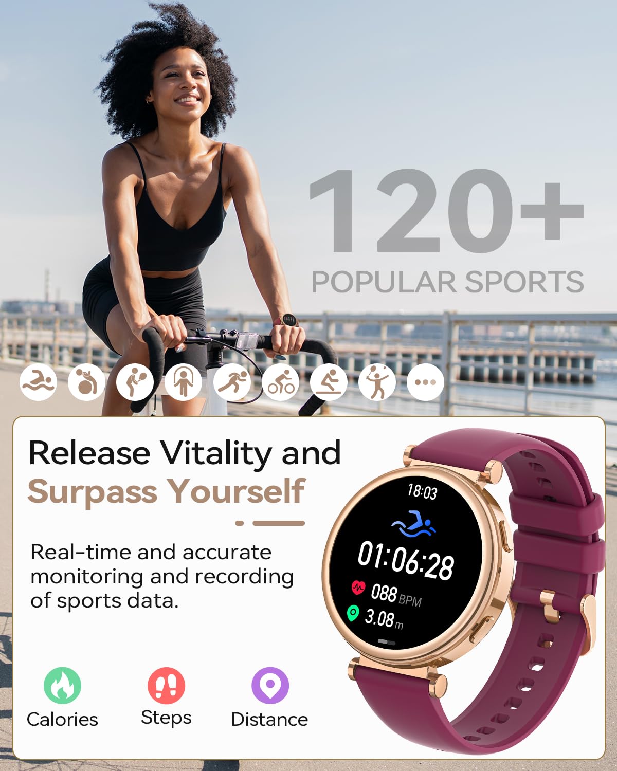 Fitnynxos Smartwatch Donna, 1.27" HD Orologio Smartwatch con Chiamate, 120+ Sport, 24h Cardiofrequenzimetro Ciclo Mestruale SpO2 Sonno IP68 Contapassi Notifiche WhatsApp per iOS Android Oro Regalo