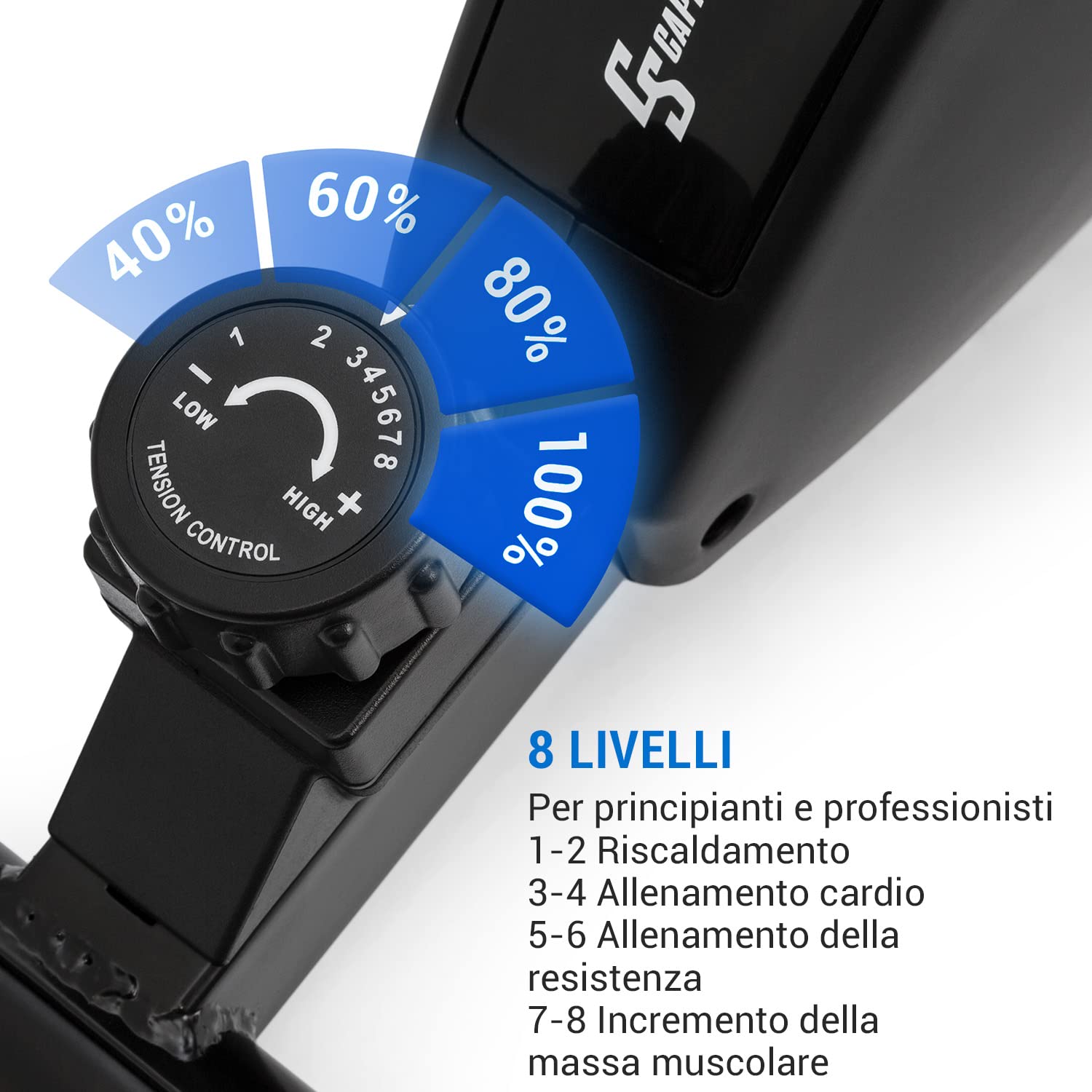 Capital Sports Cyclette Professionale da Casa, Pedaliera Riabilitazione, Mini Cyclette Pieghevole con 8 Livelli di Resistenza, Con App e Bluetooth
