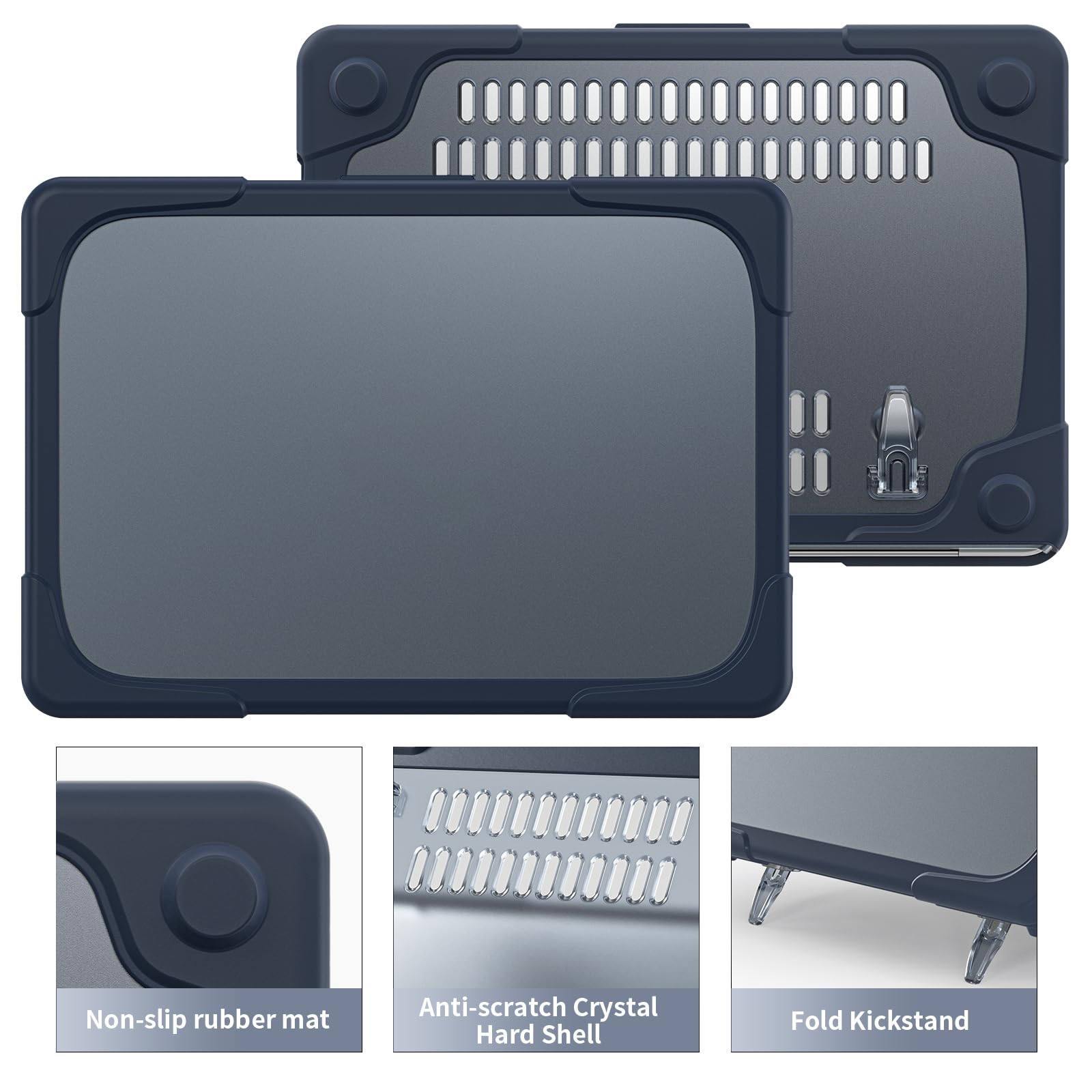 Custodia compatibile con MacBook Neo 13" modello A3404 con cavalletto pieghevole antiurto custodia protettiva elegante e robusta custodia protettiva resistente a doppio strato con paraurti in TPU (blu
