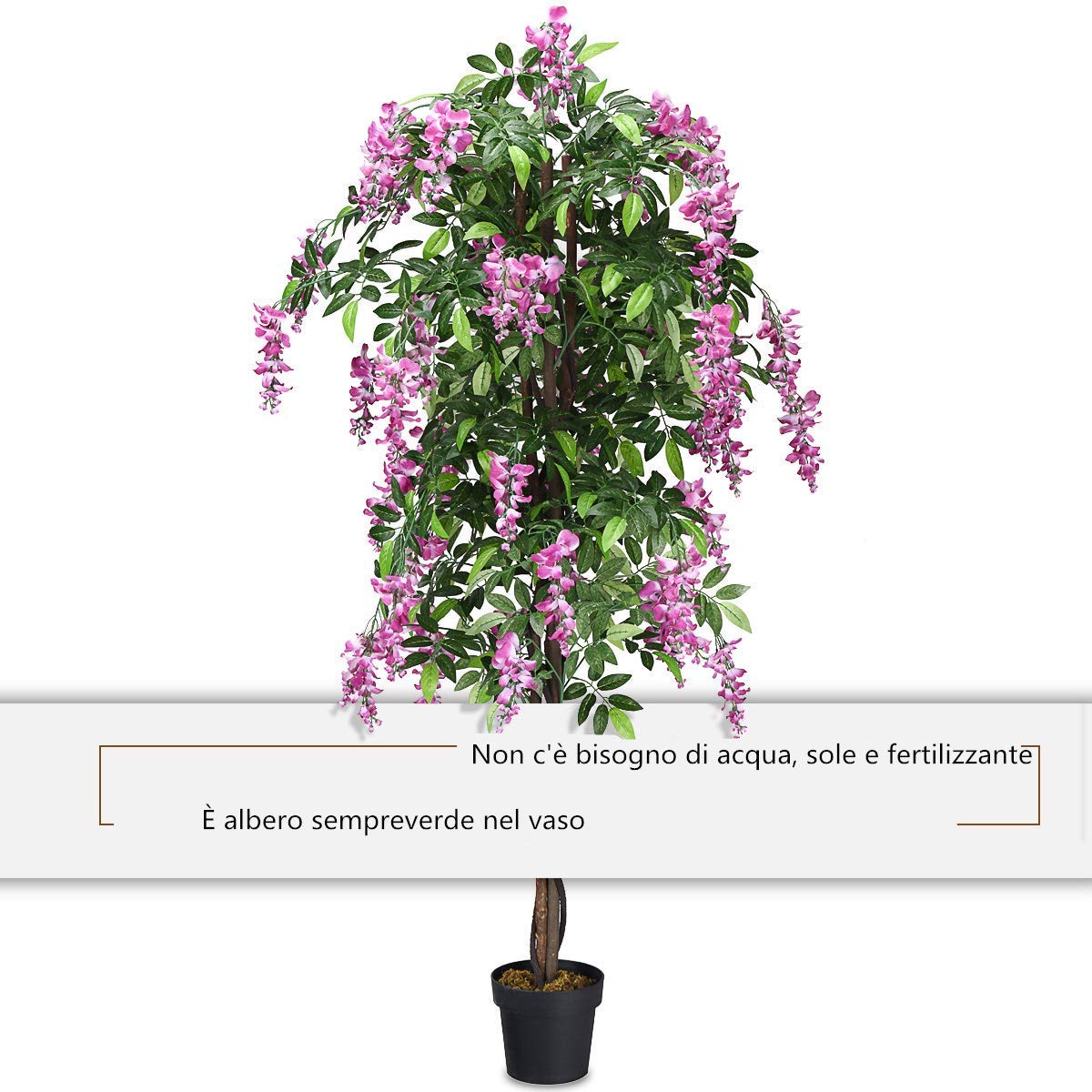 COSTWAY Pianta Finta Da 180 Cm Con Fiori Di Glicine - Albero Artificiale Elegante Per Interni In Vaso, Perfetto Per Salotto, Camera E Balcone - Foto 9