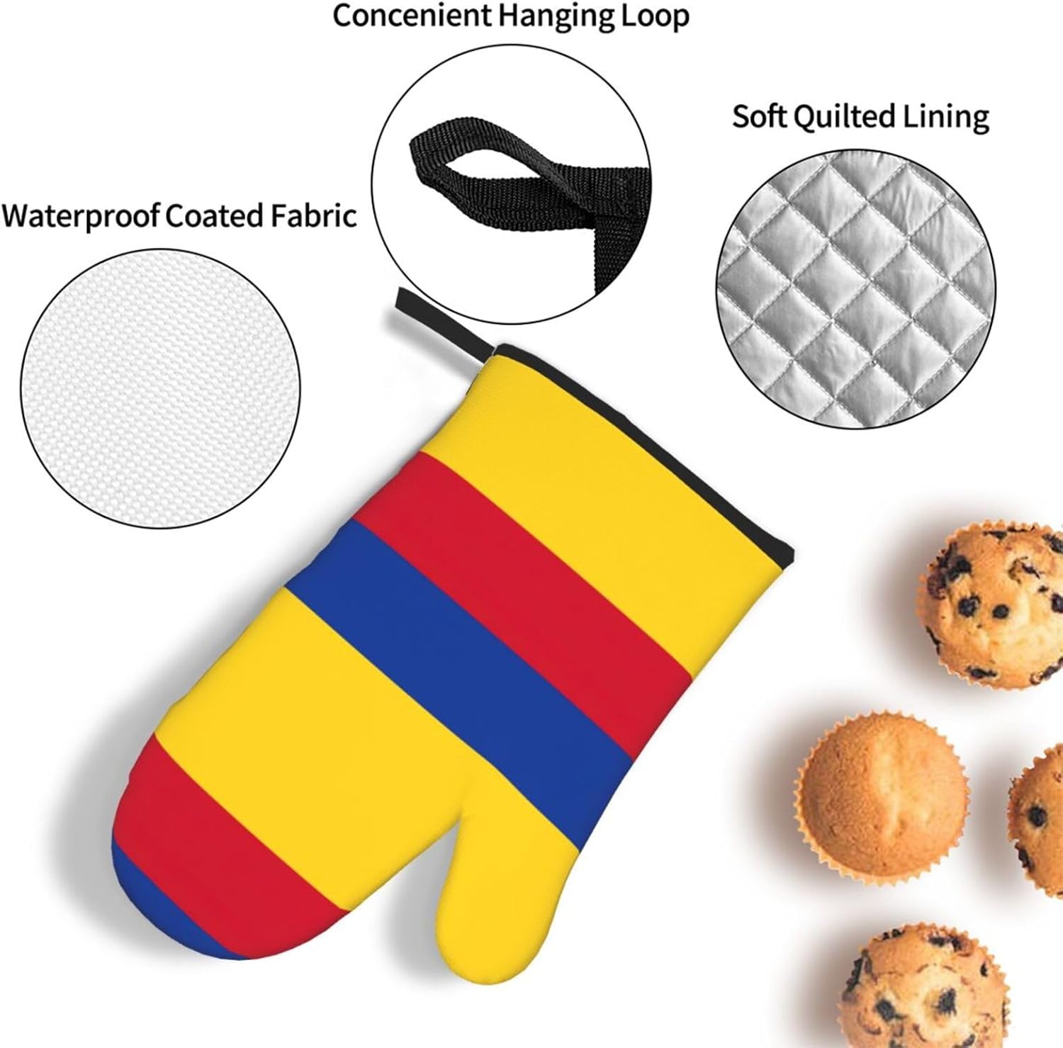 Flag of Colombia Print Heat Resistant Microwave Gloves, Used for Baking, Cooking, and Fashion Kitchen Essentials