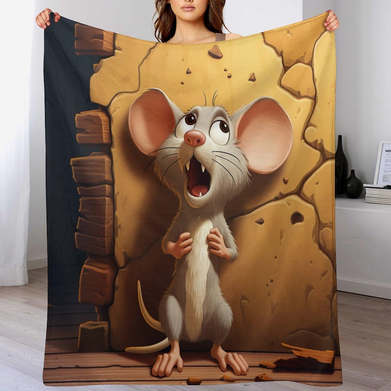 Couverture plaid chaude molleton de flanelle 150x200cm grand jeté de lit motif souris douce