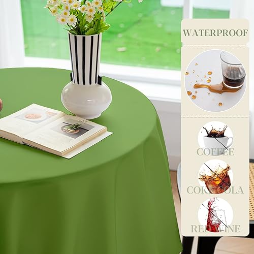 Miniatura 4 de BYDOLL Mantel redondo de 90 pulgadas, color verde manzana, lavable, resistente a las manchas y a las manchas, mantel de poliéster a prueba de