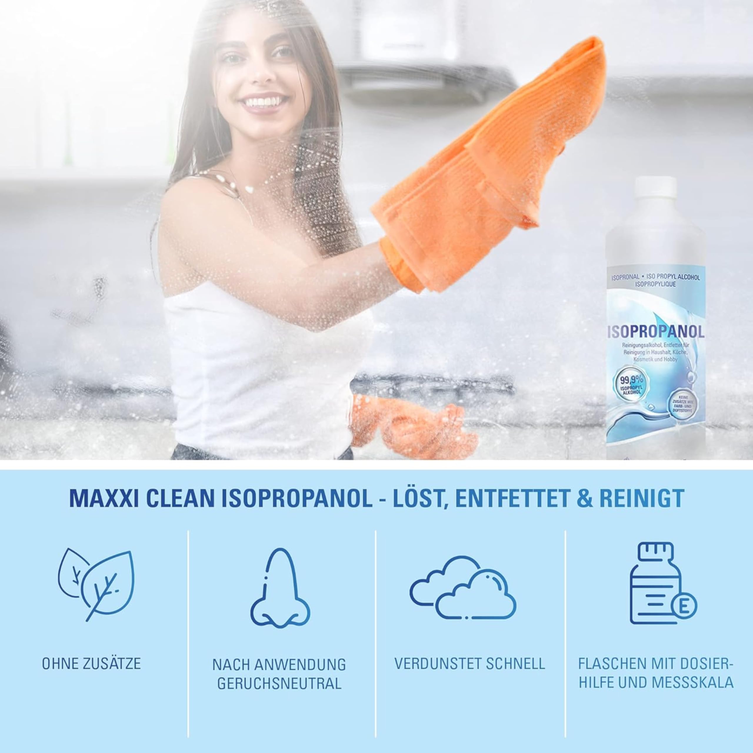 Maxxi Clean | 12x 750 ml reines Isopropanol (99,9%) Reinigungsalkohol | Fettlöser & Lösungsmittel | rückstandsfrei anwendbar zur Reinigung von elekt. Bauteilen, Schallplatten, Druckköpfen und mehr