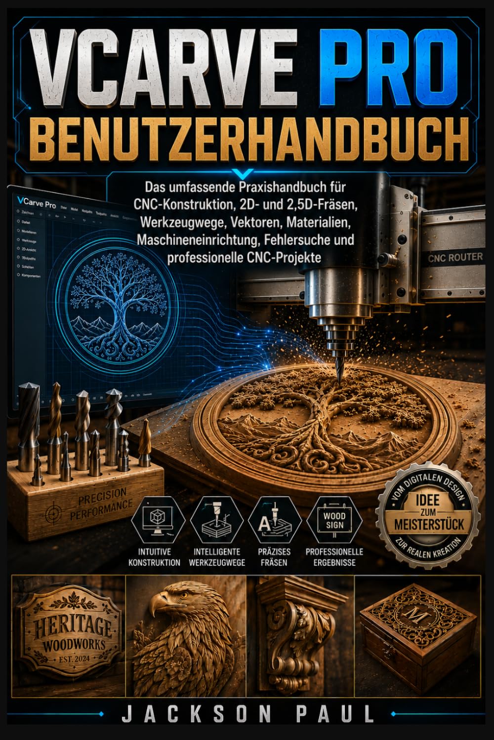 VCARVE PRO BENUTZERHANDBUCH: Das umfassende Praxishandbuch für CNC-Konstruktion, 2D- und 2,5D-Fräsen, Werkzeugwege, Vektoren, Materialien, ... Fehlersuche und professionelle CNC-Projekte