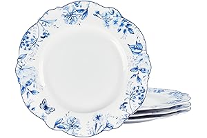 fanquare Vintage Floral Dinner Plates Ceramic 11-Inch Set of 4