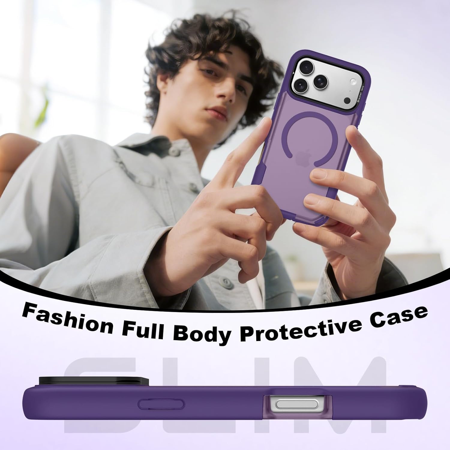 tharlet Magnetic Case for iPhone 17 Pro Max (6.9'') [Compatible with Magsafe ] Hidden Lens Mount Stand Kickstand, Grade Heavy Duty Rugged Protection with Screen Protector – Purple