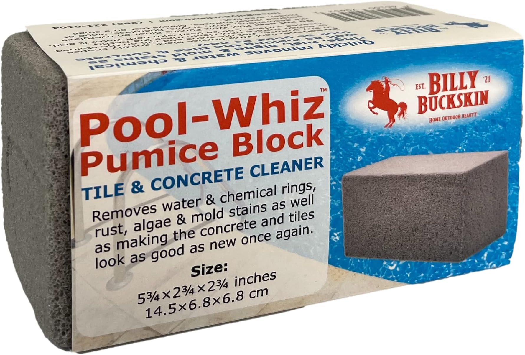 Pool-Whiz Pumice Block, Pool Tile & Concrete Cleaner, Pumice Stone for Cleaning Pools, Spas & Water Features, Pool & Spa Cleaner, Pumice Block for Rust, Stains Build Up by Billy Buckskin Co. Pack of 1