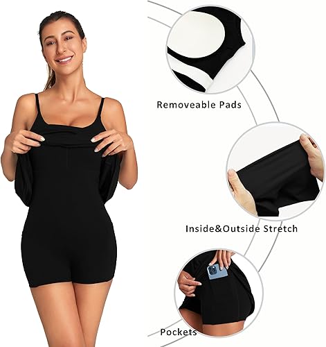 Miniatura 3 de OVRUNS Vestido de tenis para mujer con brasier y pantalones cortos integrados para ejercicio, entrenamiento, golf, vestido atlético con bolsillos