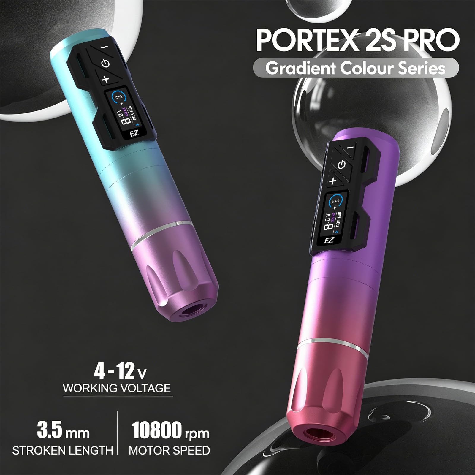 EZ P2S Pro Tattoo Maschine Set - Tattoo Set mit Kabelloser Tattoo Maschine, 1800mAh Stromversorgung Akku, 20 Stück Tattoo Nadeln and 11 Farben Tinten für Tattoo Anfänger und Künstler (Violett Blau)