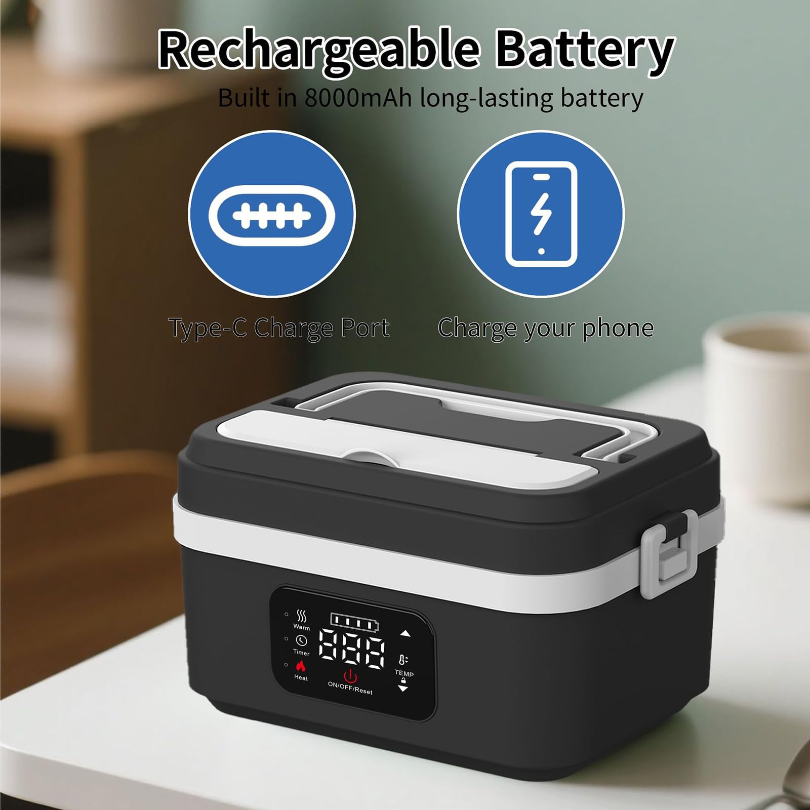 Fiambrera Eléctrica, Fiambrera Portátil Con Sistema De Autocalentamiento Y Batería Recargable, Fiambrera Térmica De 1 L Con Temperatura Ajustable Inteligente, Para Adultos Hombres Mujeres(White + Oran