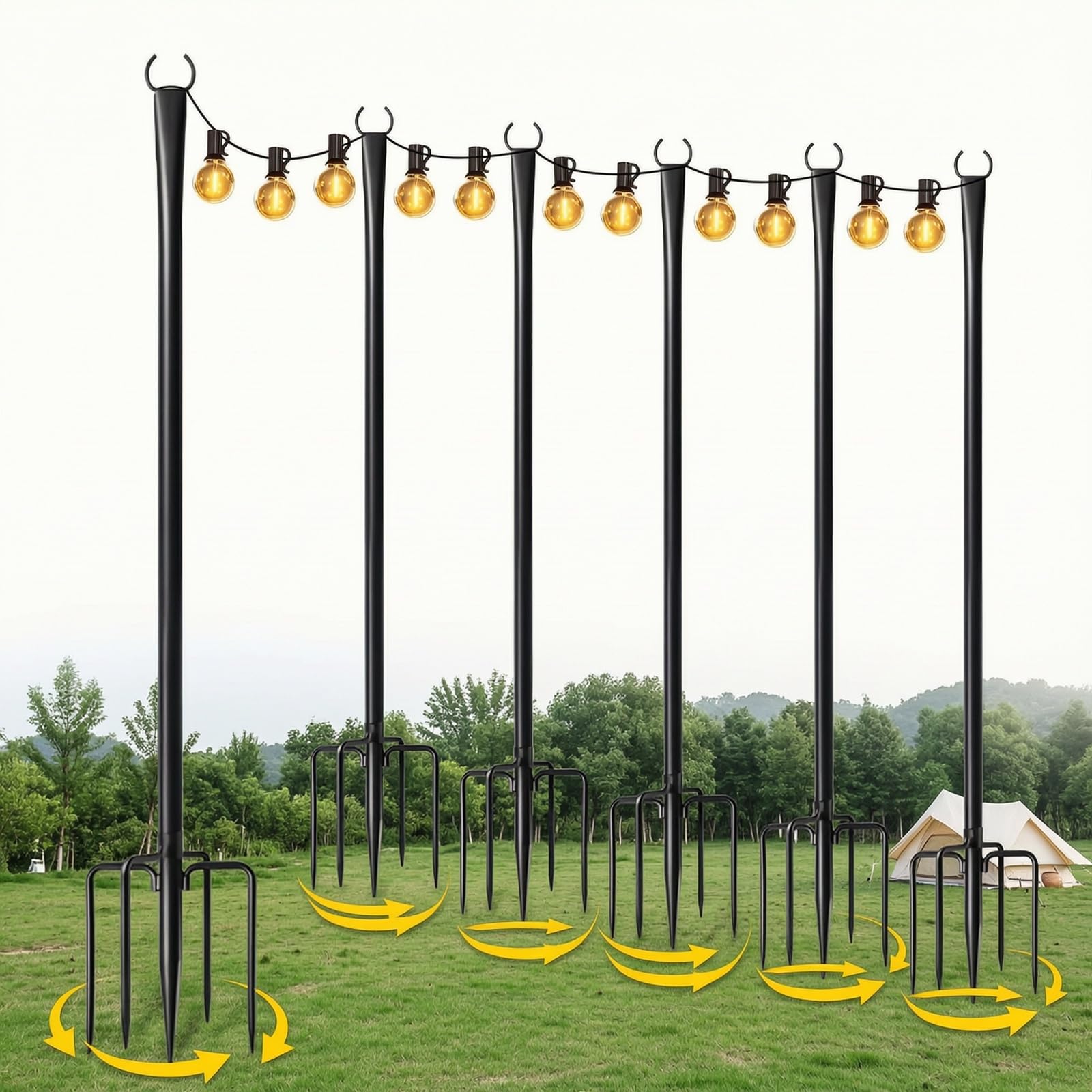 Ruiqas 6 Pack Heavy Duty Metal Festoon Light Pole for Outdoor String Lights