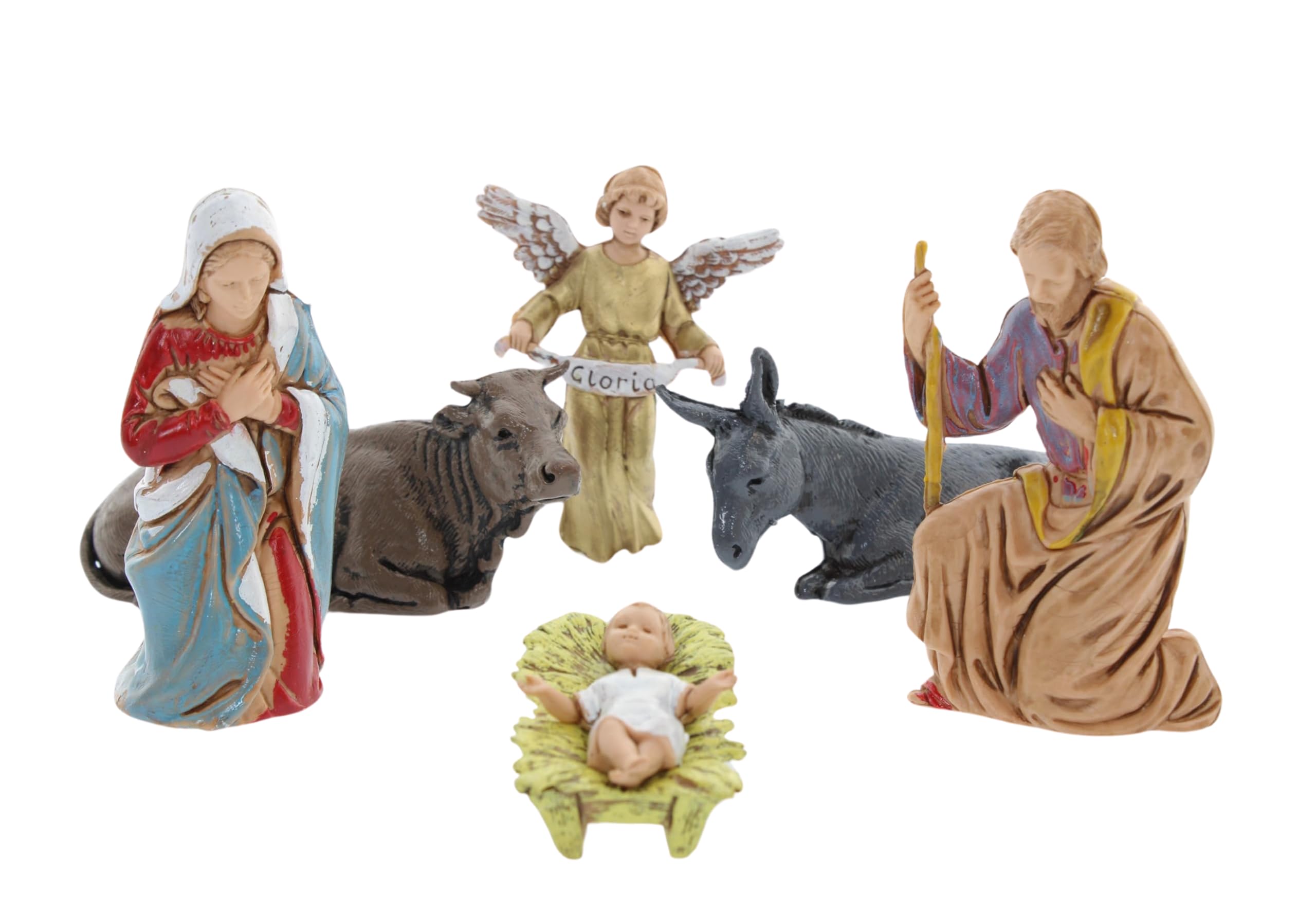 Moranduzzo Nativité 6 Personnages pour Crèche de 8 cm – Compact 8 – Échelle 1:22 – Statuettes Indestructibles Finition à la Main, Style XVIIIe siècle, Sculpteur M. Landi, Fabriqué en Italie