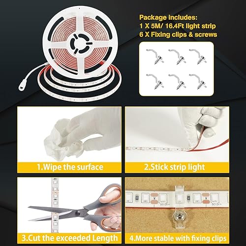 Miniatura 5 de EverBright - Tira de luces LED impermeable tiras de luz LED flexibles tira de luces LED amarillas de 164 pies 5050SMD 300 LED PCB negro para el