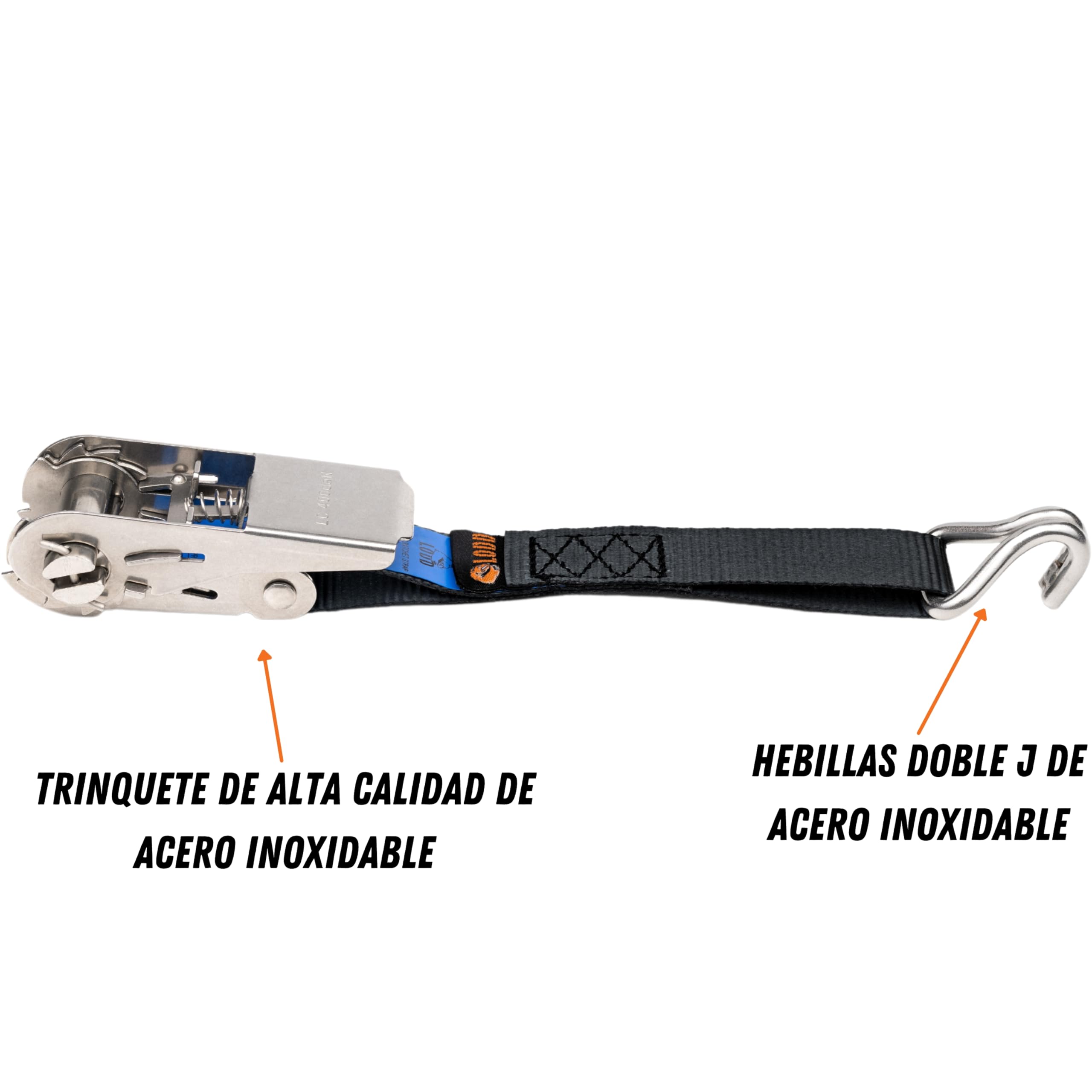 LODD - 4 Correas de Amarre de 6M en Acero Inoxidable, Ganchos Doble J de Acero Inoxidable, con Maleta de Transporte - Ideal para Lonas de Piscina