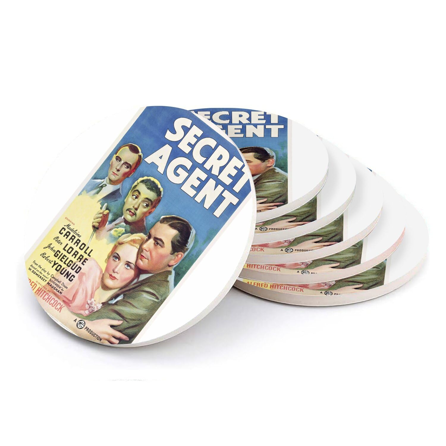 Sous-verre ronds en céramique vintage Secret Agent 108mm déco rétro affiche cinéma