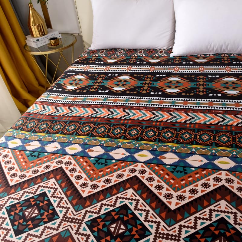 Image of Bedding Fitted Sheet with Deep Pocket,Thicken Printed Fabric Bed Sheets (Brown(Boho), Twin)