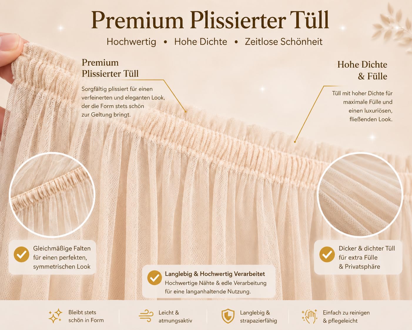 Baby Fancyroom Dosel de tul, hecho a mano, con volantes, dosel, para cuna, habitación infantil, color beige, 340 cm