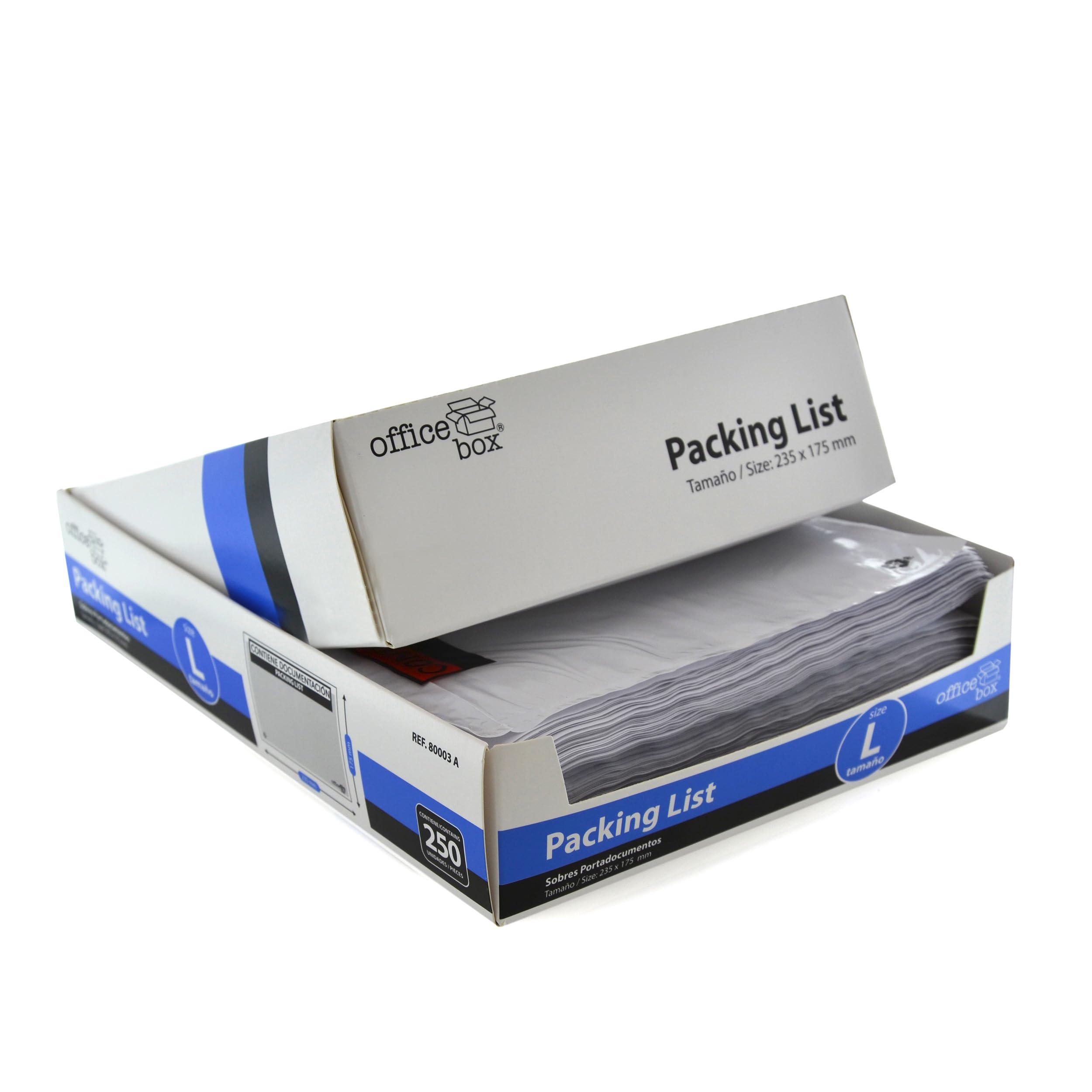 250 Sobres Adhesivos Porta Albaranes "CONTIENE PACKING LIST" - Tamaño L - para un A4 doblado en 2-24 x 18 cm. 100% Ecológico by Office Box.