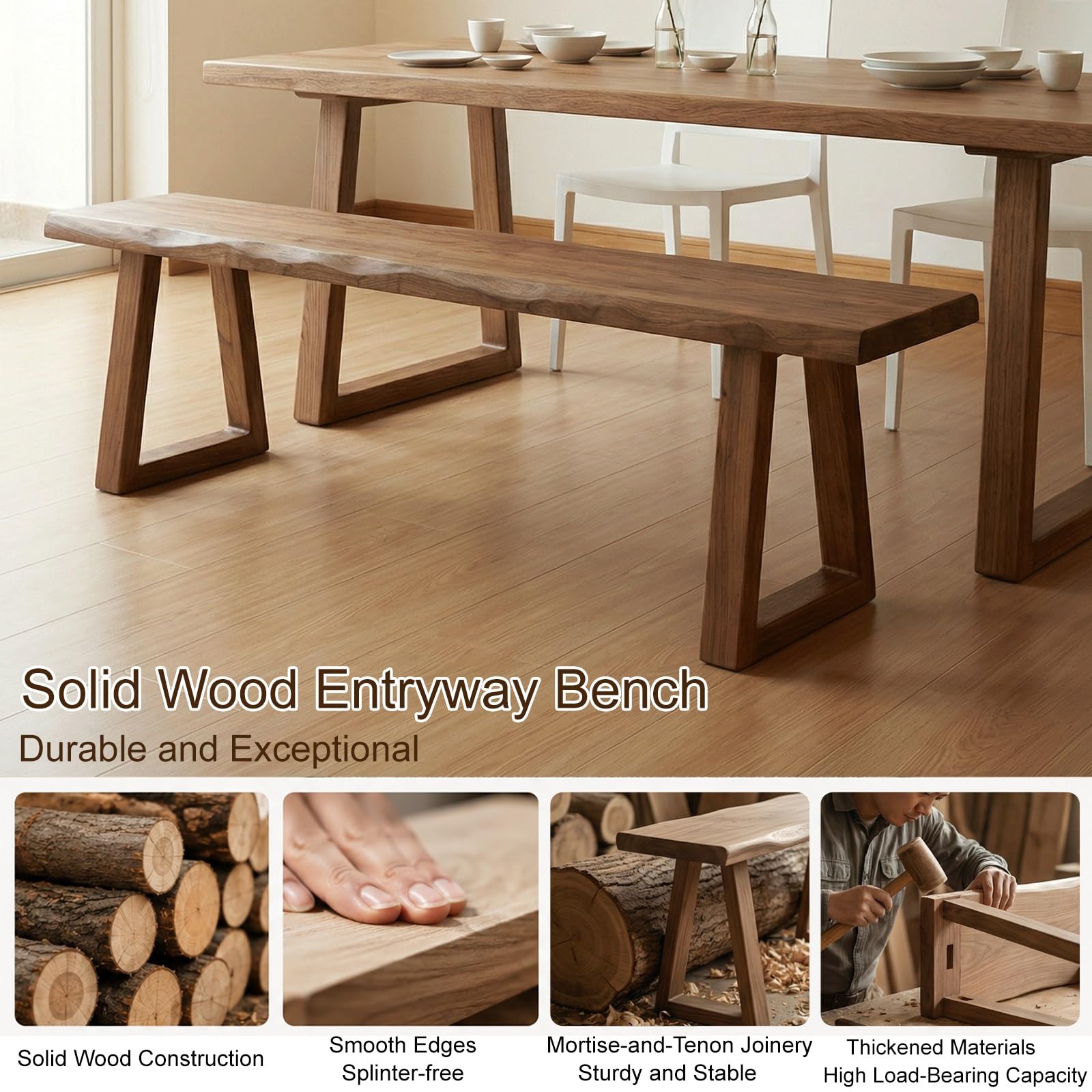 Panca da pranzo in legno stile rustico per ingresso, con struttura robusta, panca per i piedi del letto con angoli arrotondati di sicurezza, impermeabile e facile da pulire, per corridoio, ingresso,
