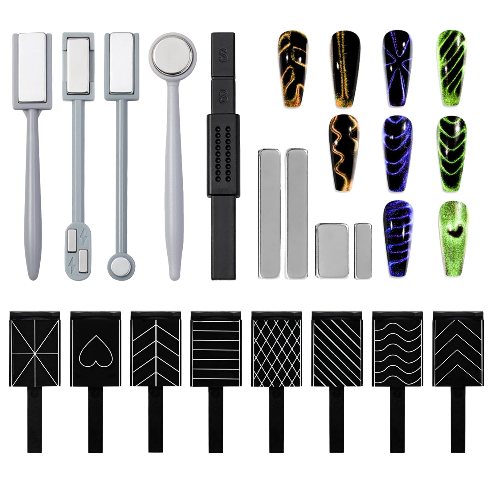 17 pièces Aimant Cat Eyes Ongles Kit, Ensemble D'aimants Œil-De-Chat ,Magnétiques DIY Portable avec Effets Variés, Compatible Vernis Gel pour Créations Salon à Domicile