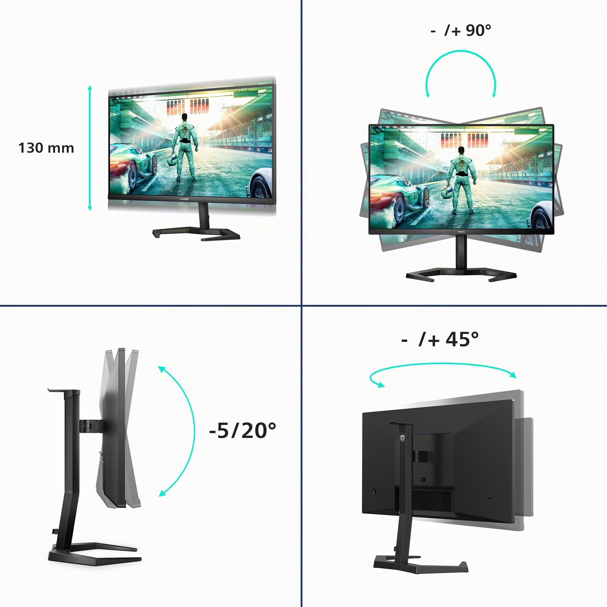 Philips Evnia Gaming Monitor 24M1N3200Za/00, 165 Hz, Ips, Regolabile In Altezza, Nero, 24 Pollici Fhd