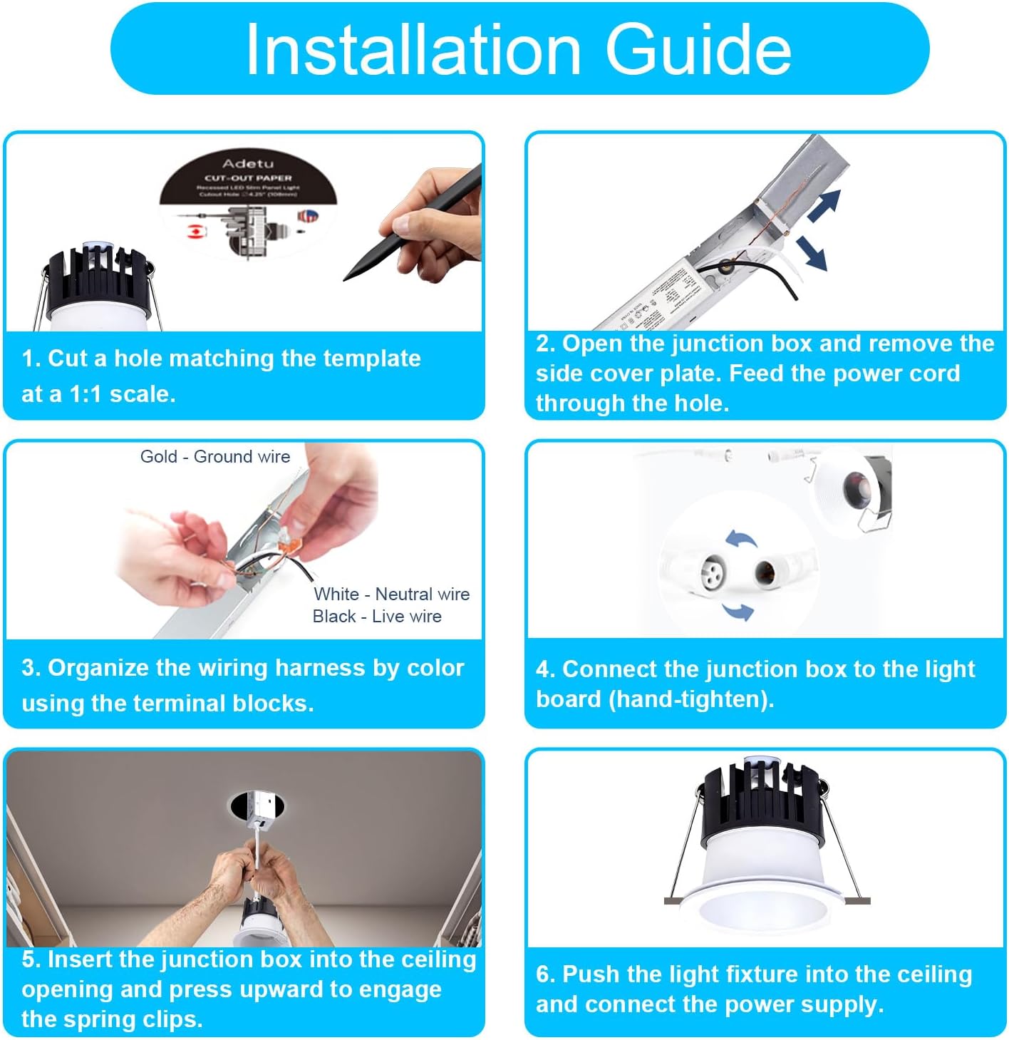 2 Inch 5CCT Recessed LED Lights, Selectable Color Temperature & Dimmable Downlight, 780-840LM, Anti-Glare/Adjustable/IP65 Waterproof Options, Canless for Indoor & Outdoor Lighting - ETL/UL (6 Pack)